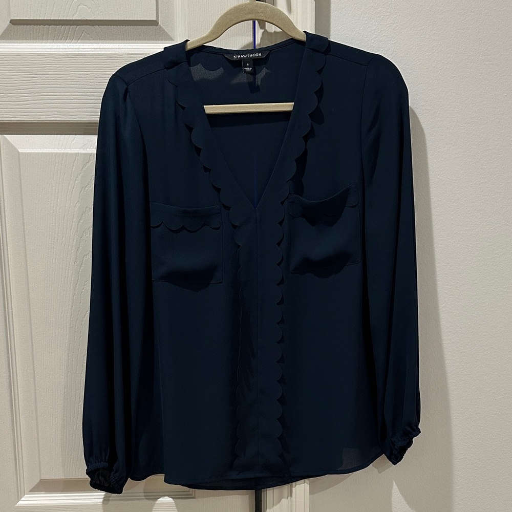 41 Hawthorn Navy Scalloped Blouse